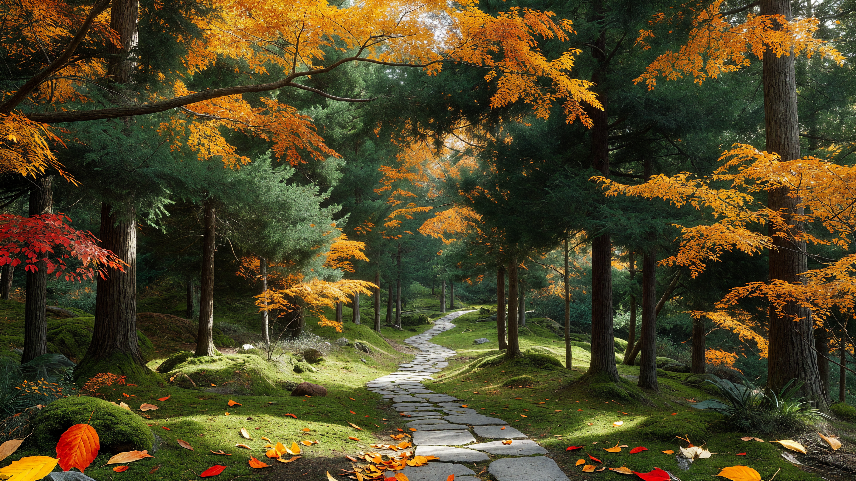 紅葉の針葉樹林 autumn spruce grove