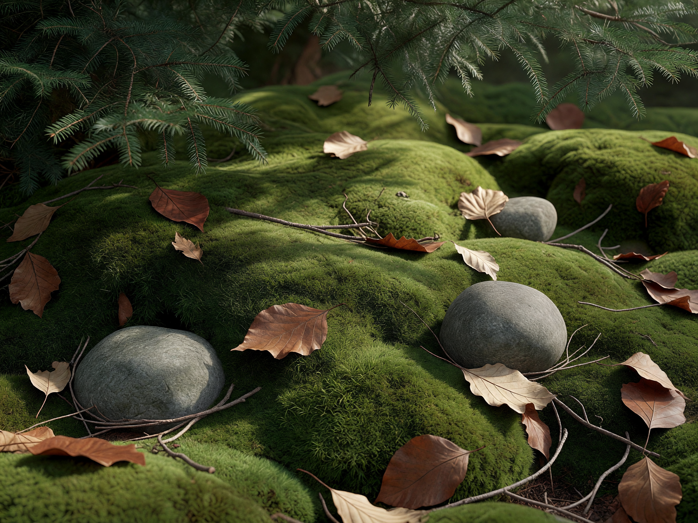 苔に覆われた森の地面