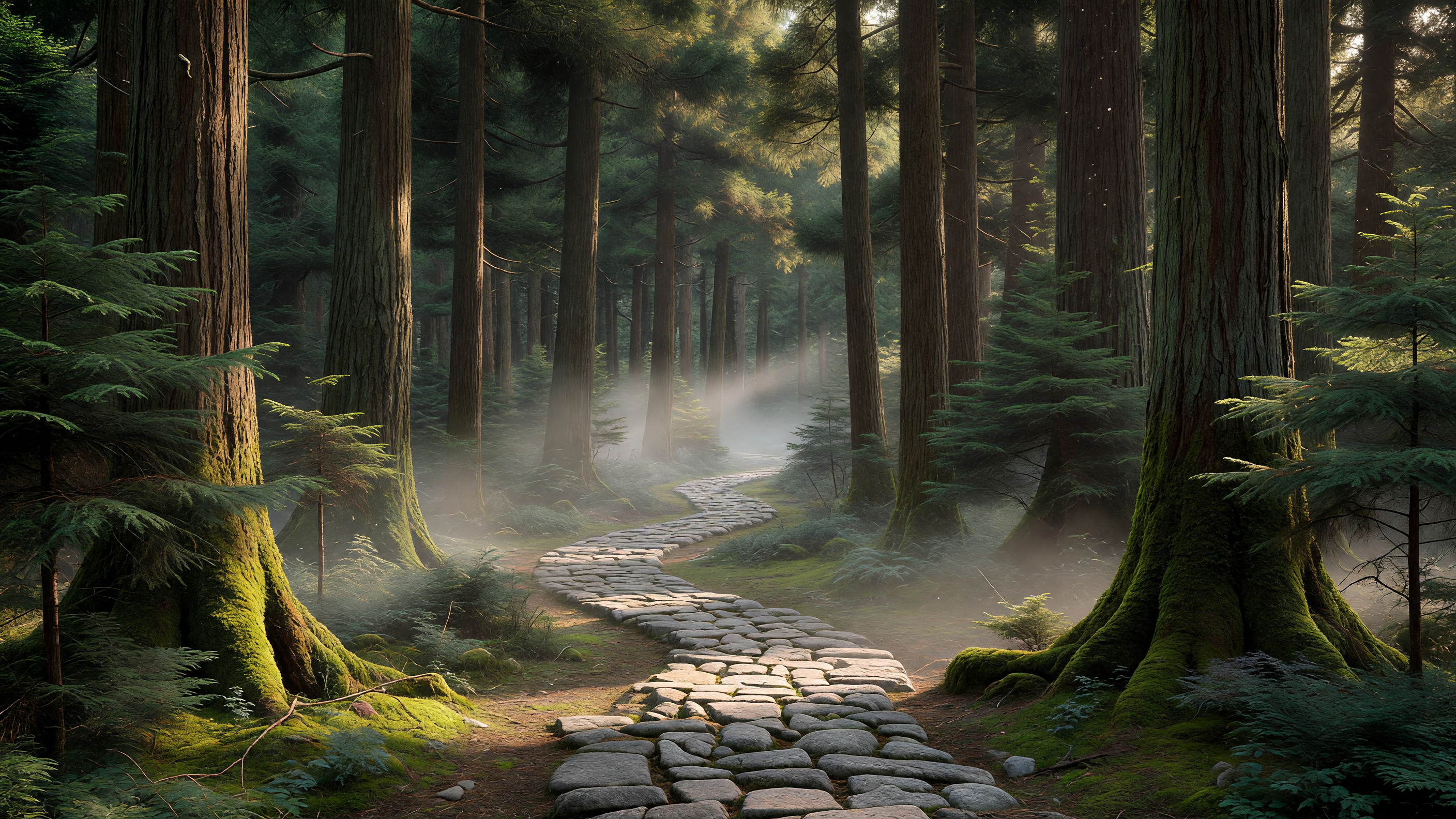 森の中の石畳の小道